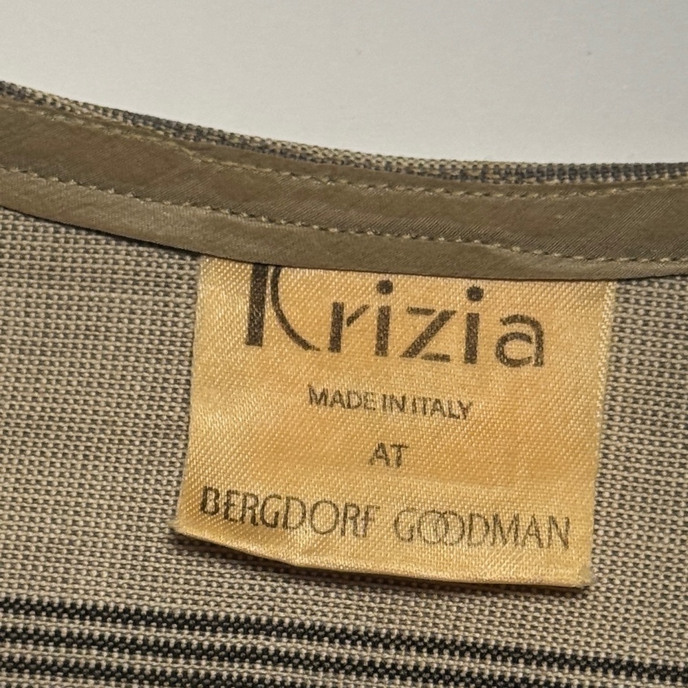 VINTAGE KRIZIA 90's Bergdorf Goodman Striped‎ Neutral Midi Tunic Dress RARE M? - Picture 2 of 13
